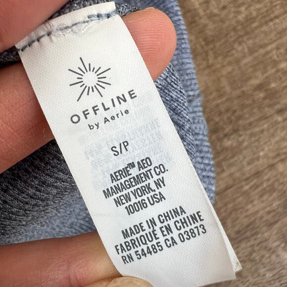 Offline By Aerie Mock Neck Ribbed Cropped Long Sleeve Dusty Blue Top - Picture 6 of 6